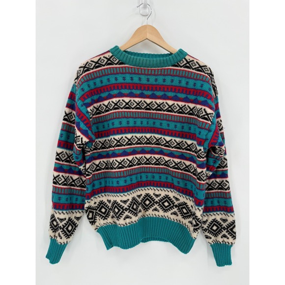 Vintage Eddie Bauer Men's Wool Fair Isle Crew Neck Sweater Size Large '90s Ski - Picture 1 of 13